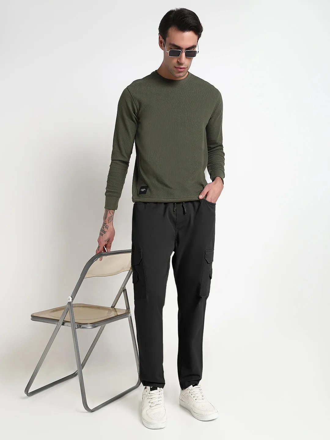 Flattering Design Wear Flexible Comfort Wear Men's Black Slim Fit Joggers with Side Pocket