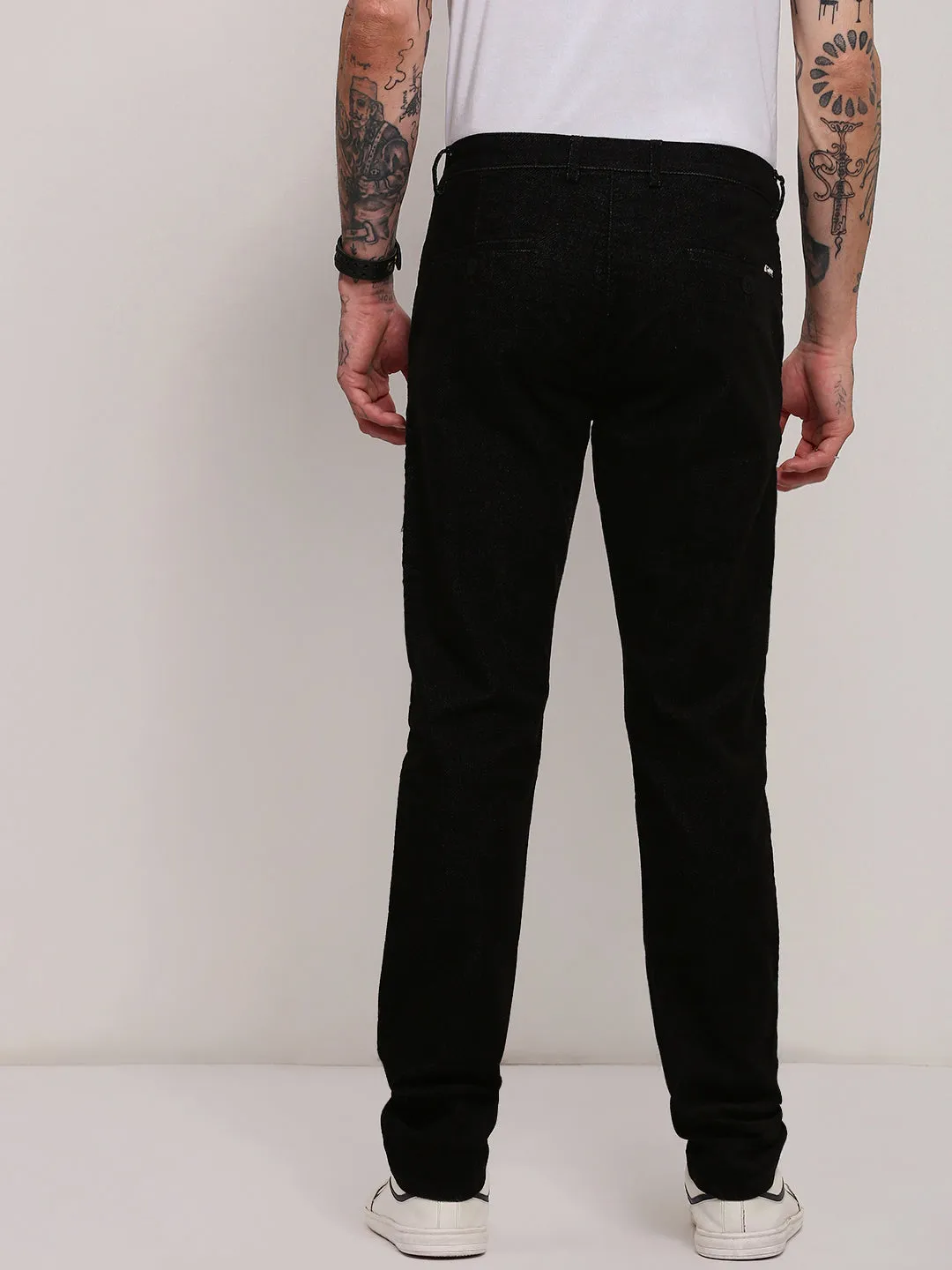 Durable Wear Basic Look Men's Black Slim Fit Low-Rise Trousers
