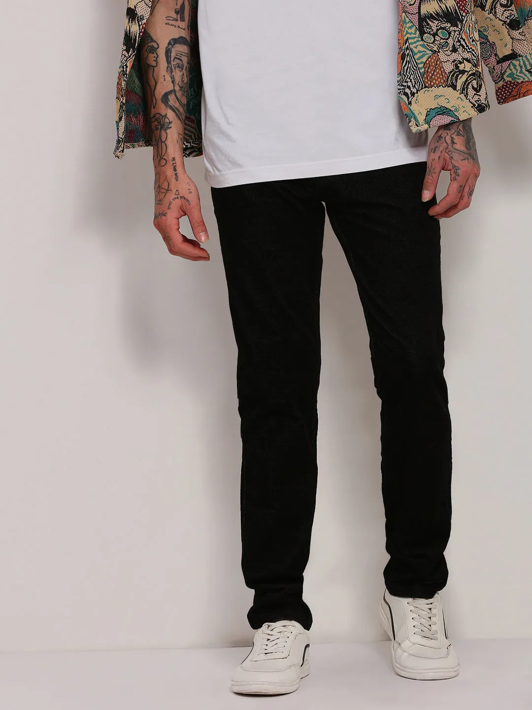 Quick Adjust Fit No Ride Up Design Men's Black Slim Fit Low-Rise Trousers