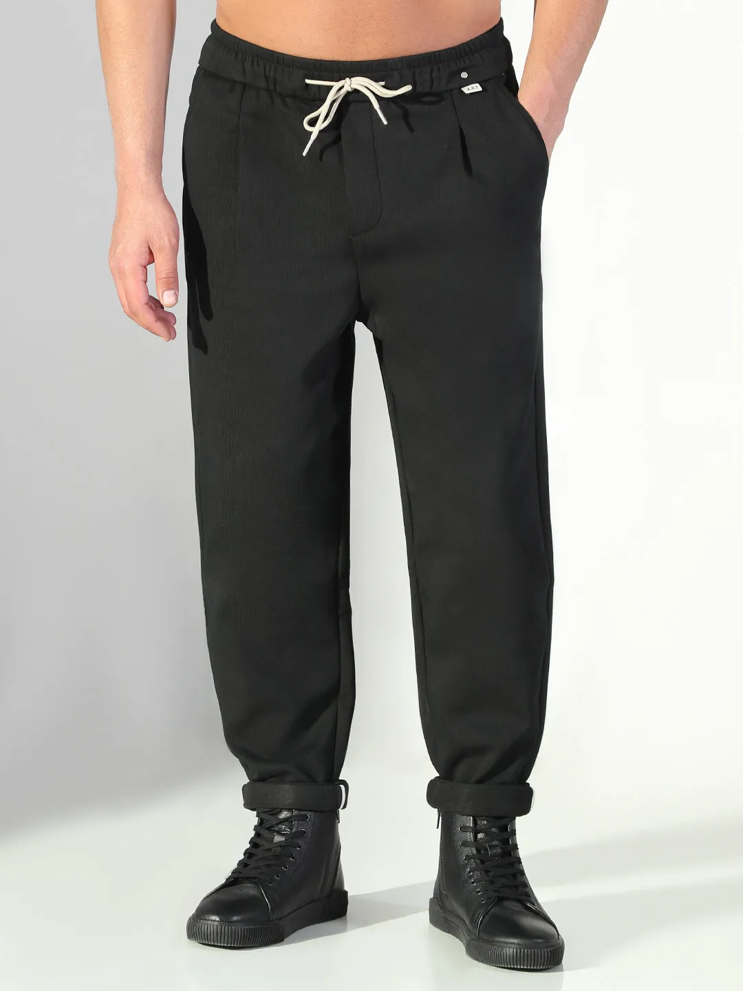 Chilly Day Ready Men's Black Solid Korean Trousers