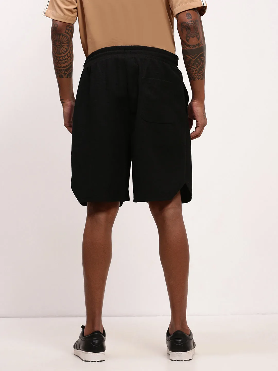 Men's Black Solid Regular Fit Shorts Comfort Waist Basic Stretch