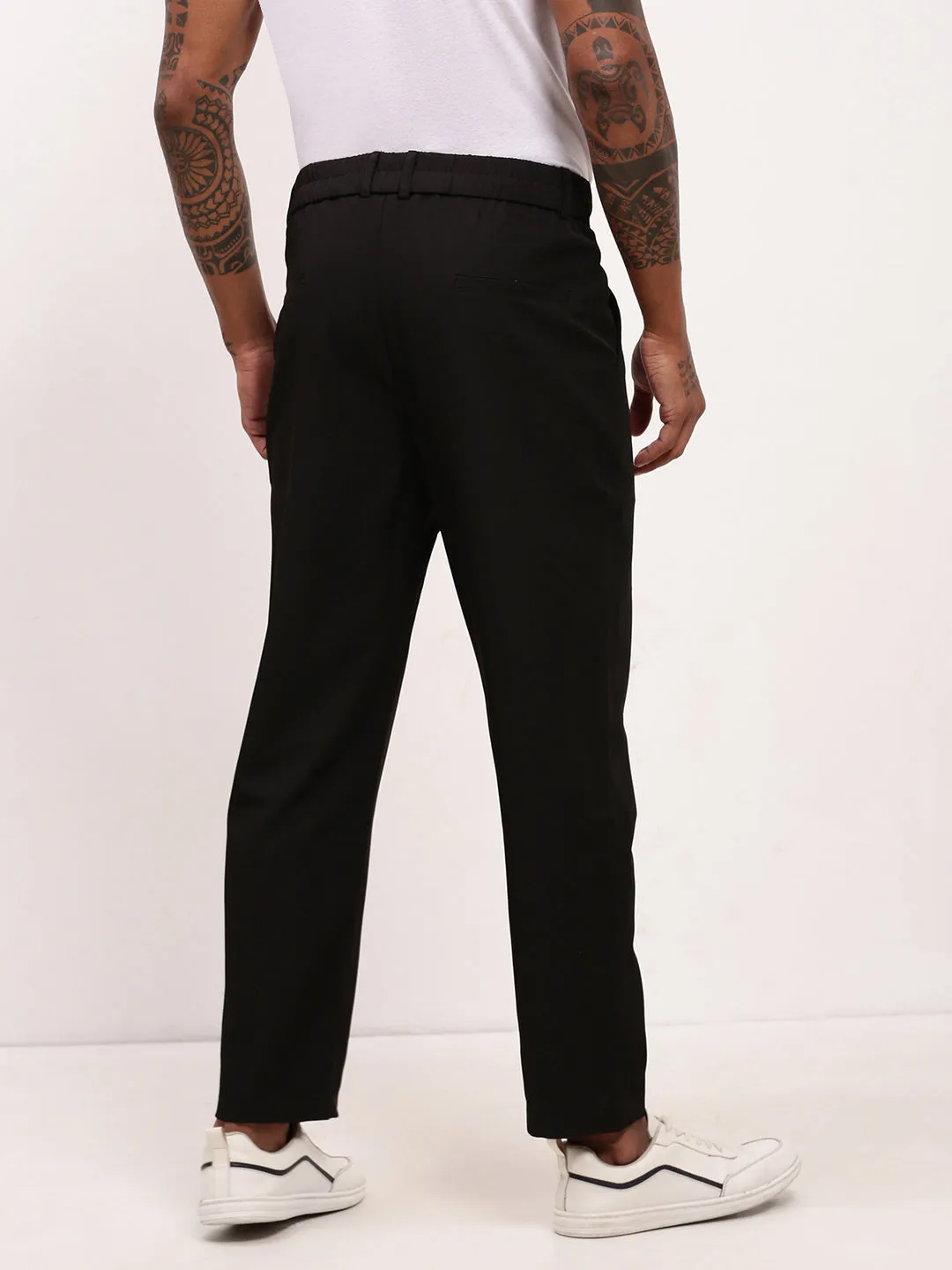 Easy Motion Men's Black Solid Slim Fit Trousers