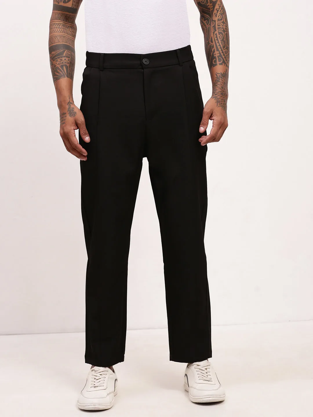 Men's Black Solid Slim Fit Trousers Hygienic Inner Layer