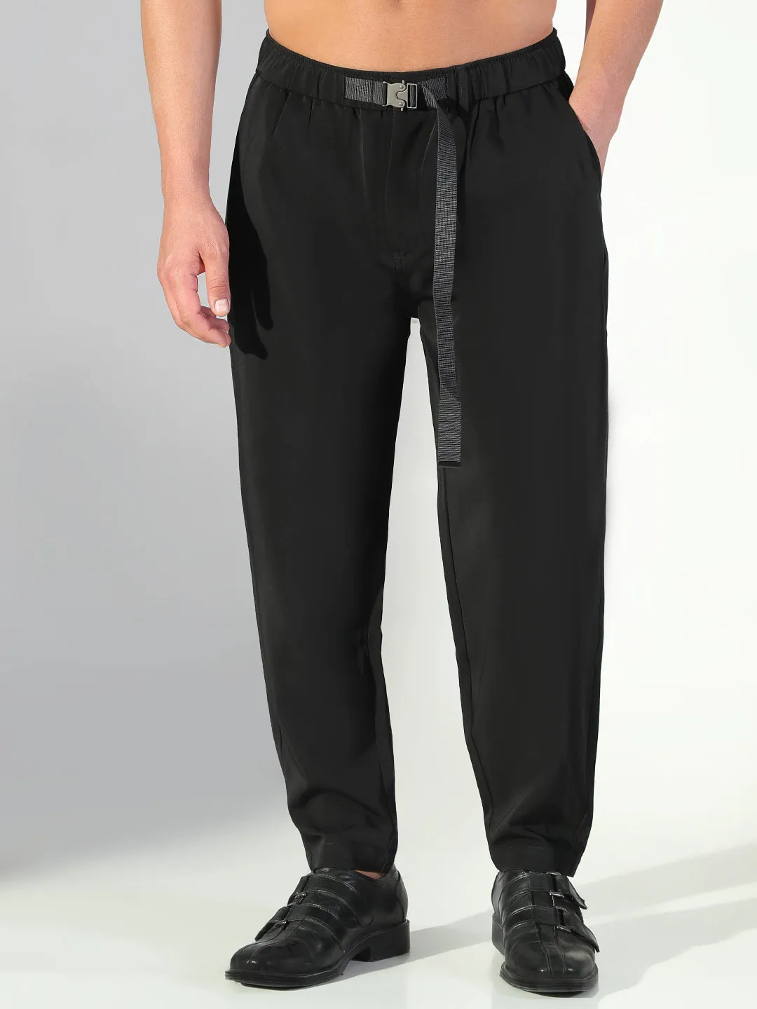 Men's Black Solid Trousers Bold Design