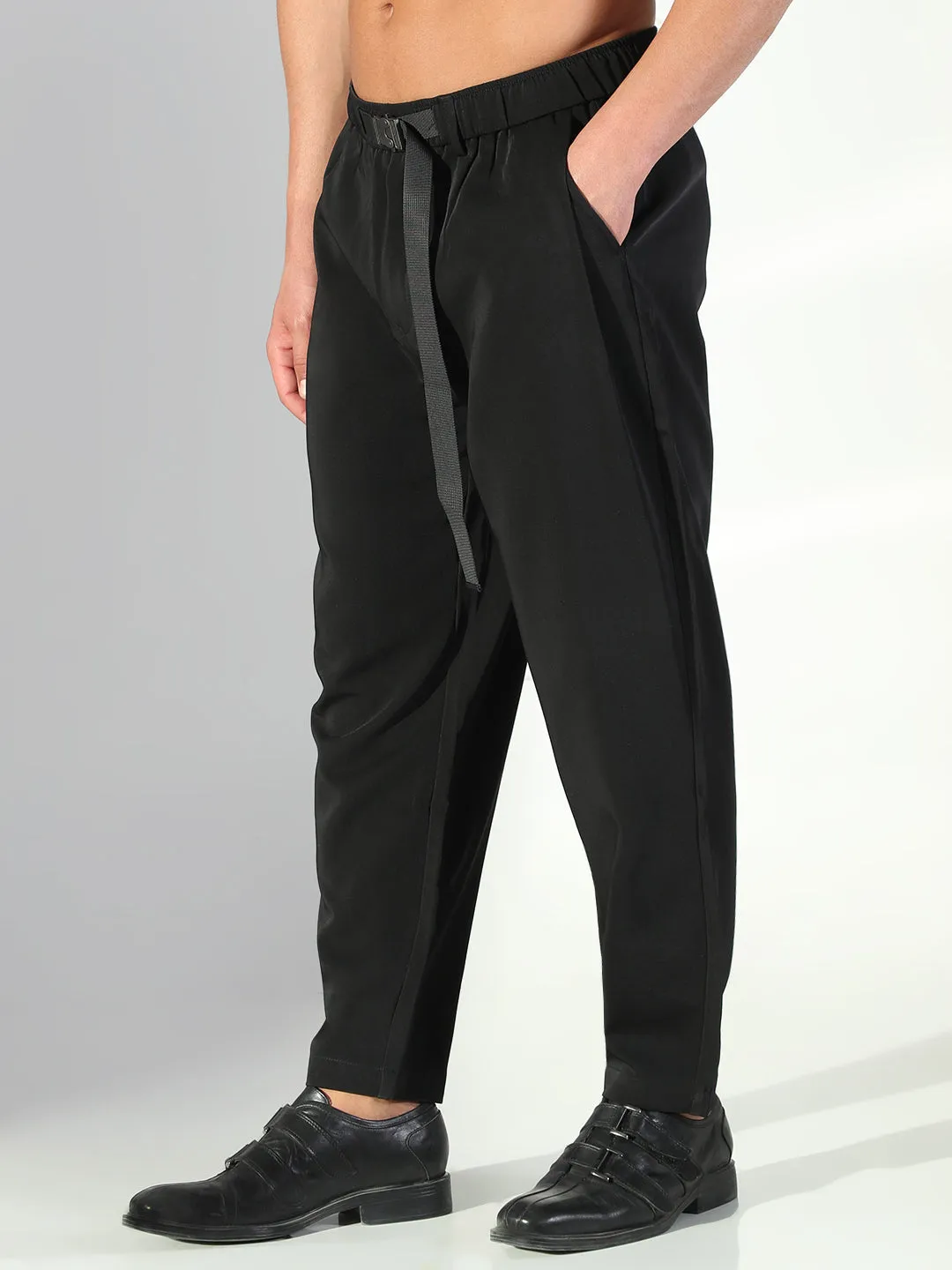 Men's Black Solid Trousers All Day Wear Performance Design Fit