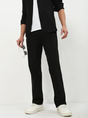 Men's Black Solid Trousers Move Friendly Sporty Comfort Fit