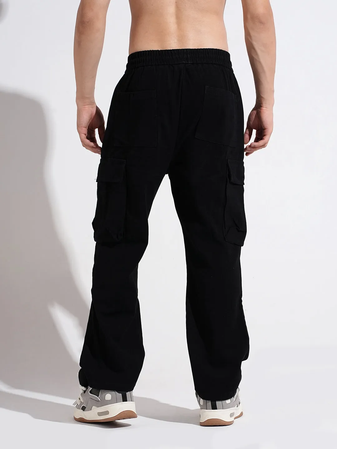 Men's Black Straight Fit Cargo Trousers Chill Ready Comfy Style