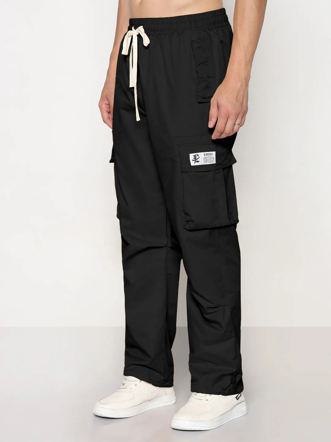 Men's Black Straight Fit Cargos Slim Profile