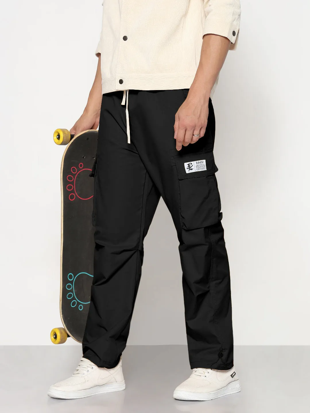 Adaptable Style Men's Black Straight Fit Cargos