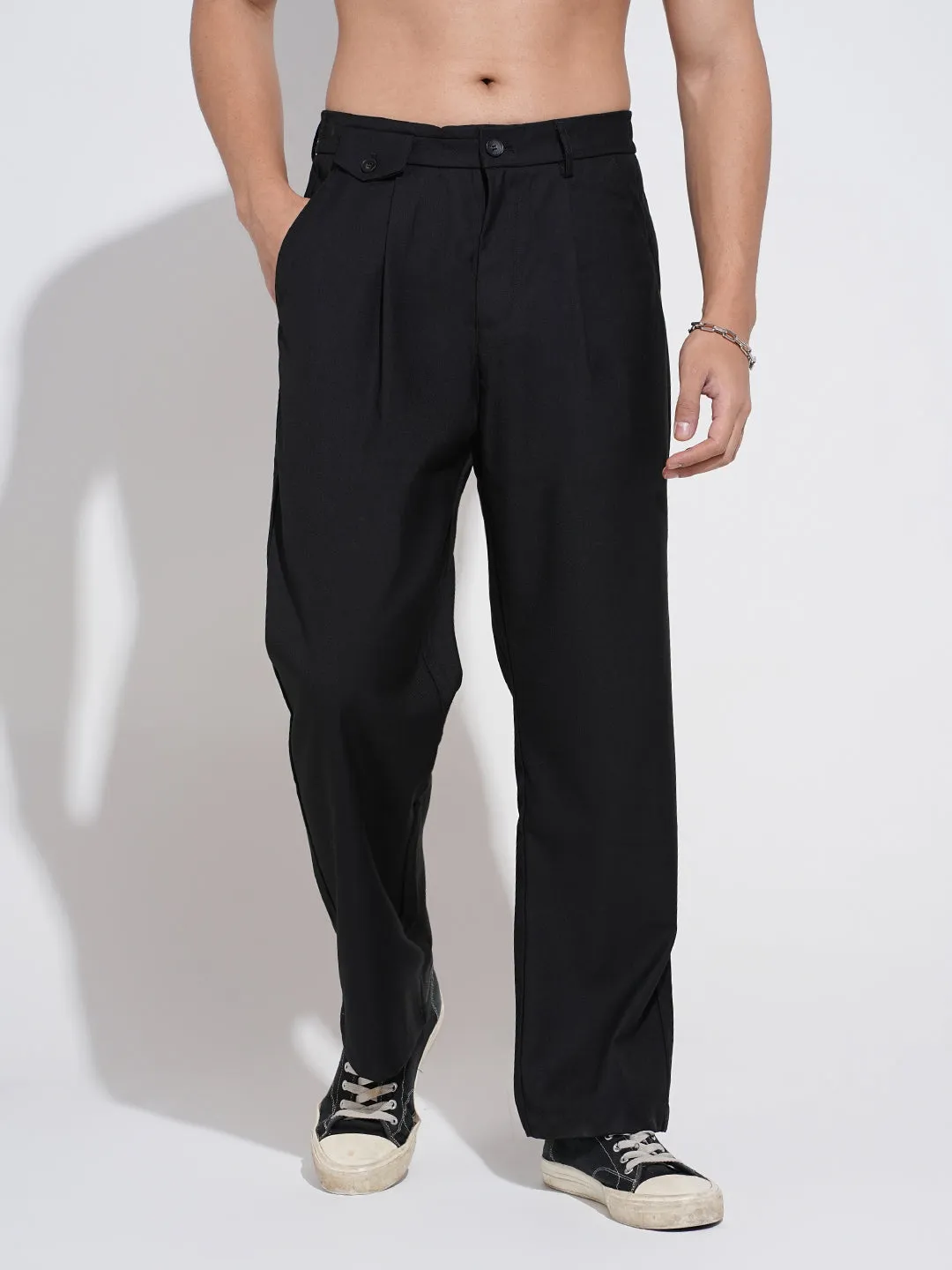 Men's Black Straight Fit Trousers simple design Day To Night