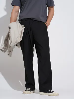elastic waistband High Stretch Fit Men's Black Straight Fit Trousers