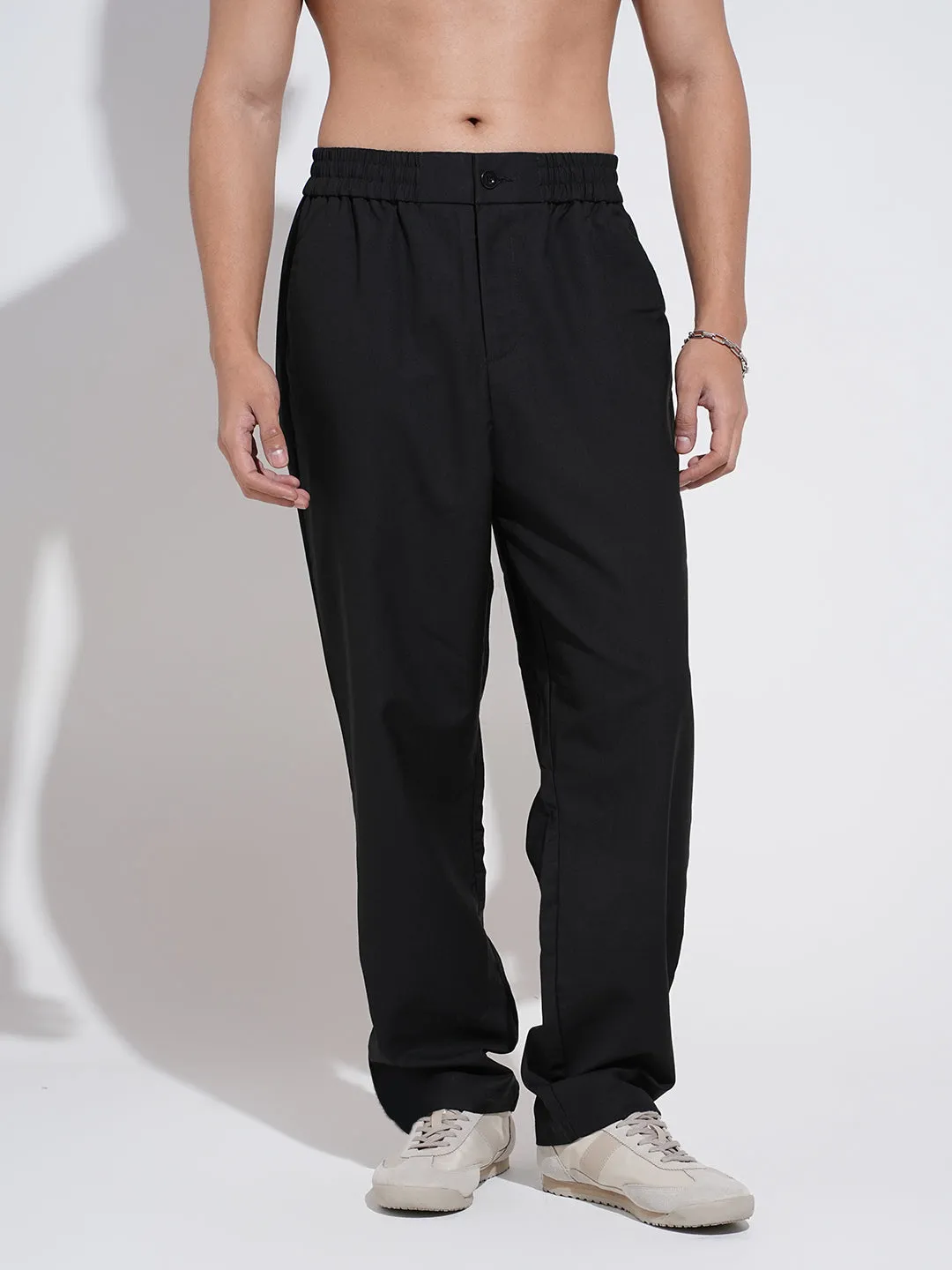 Men's Black Straight Fit Trousers AntiStaticFinish Practical Look