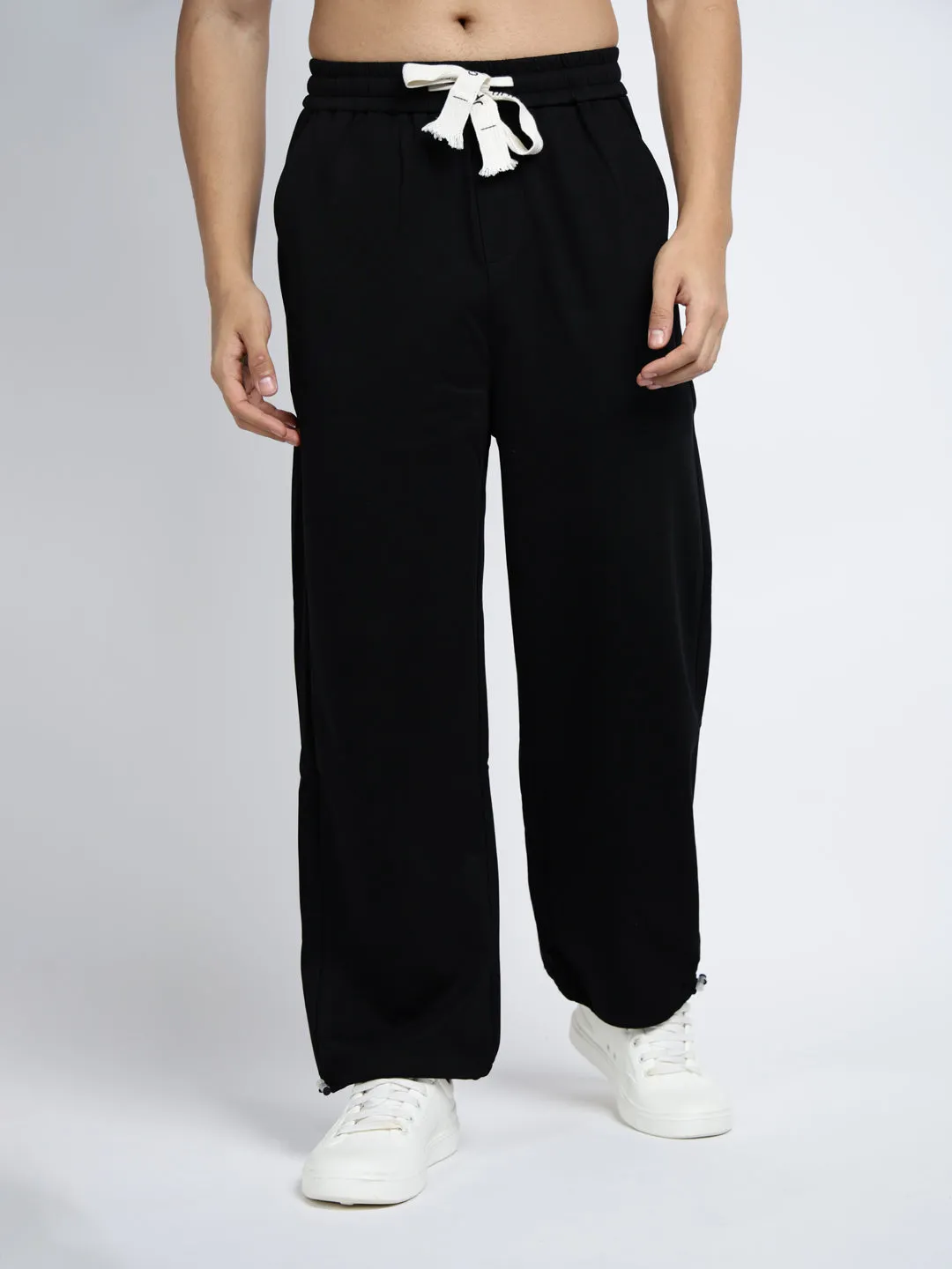 Men's Black Straight Fit Trousers Layer Comfort Slim Look Fit