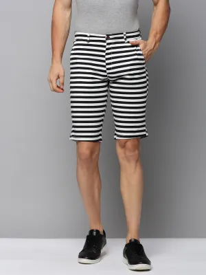Unisex style Anti Pill Surface Men's Black Striped Mid-Rise Cotton Regular Shorts