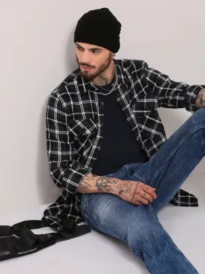 Fashionable Option Men's Black Tartan Checked Relaxed Fit Shacket