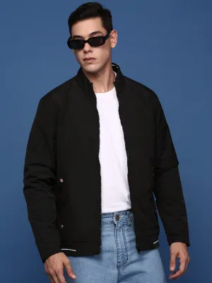 Morning Commute Gear Travel Light Fit Men's Black Windcheater Longline Bomber with Patchwork Jacket