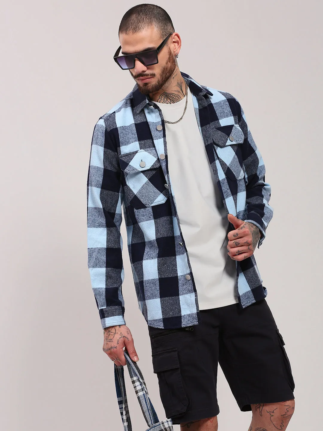 Modern and Soft Simple yet stylish Men's Blue Checked Shacket