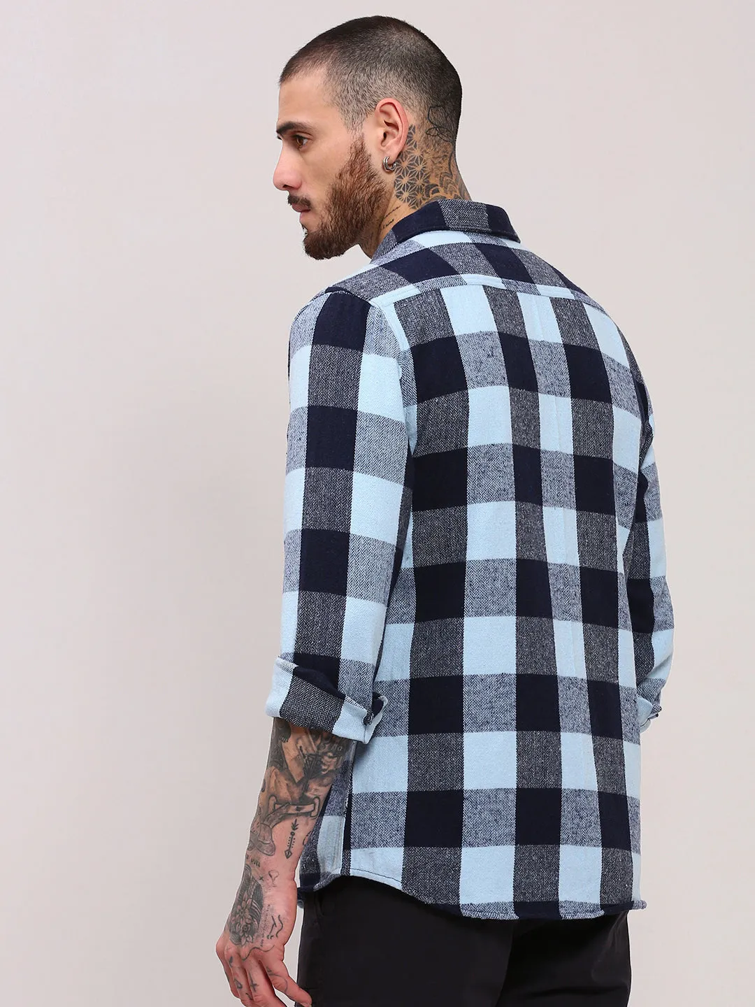 Men's Blue Checked Shacket Summer Ready MoistureWickingFabric