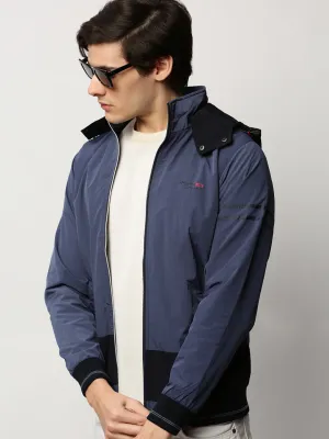 Men's Blue Colourblock Casual Bomber Jackets Water Resistant Coat Wind Resistant Lining
