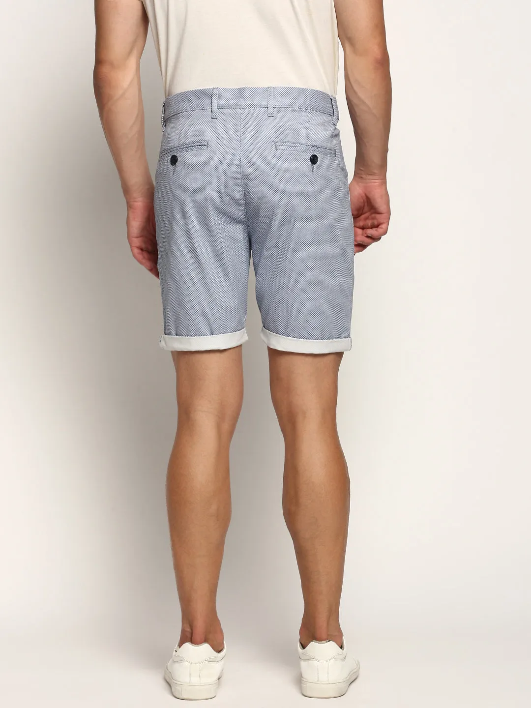 Men's Blue Micro Ditsy Printed Mid-Raise Cotton Casual Shorts Free Size Adjuster Smooth Fabric