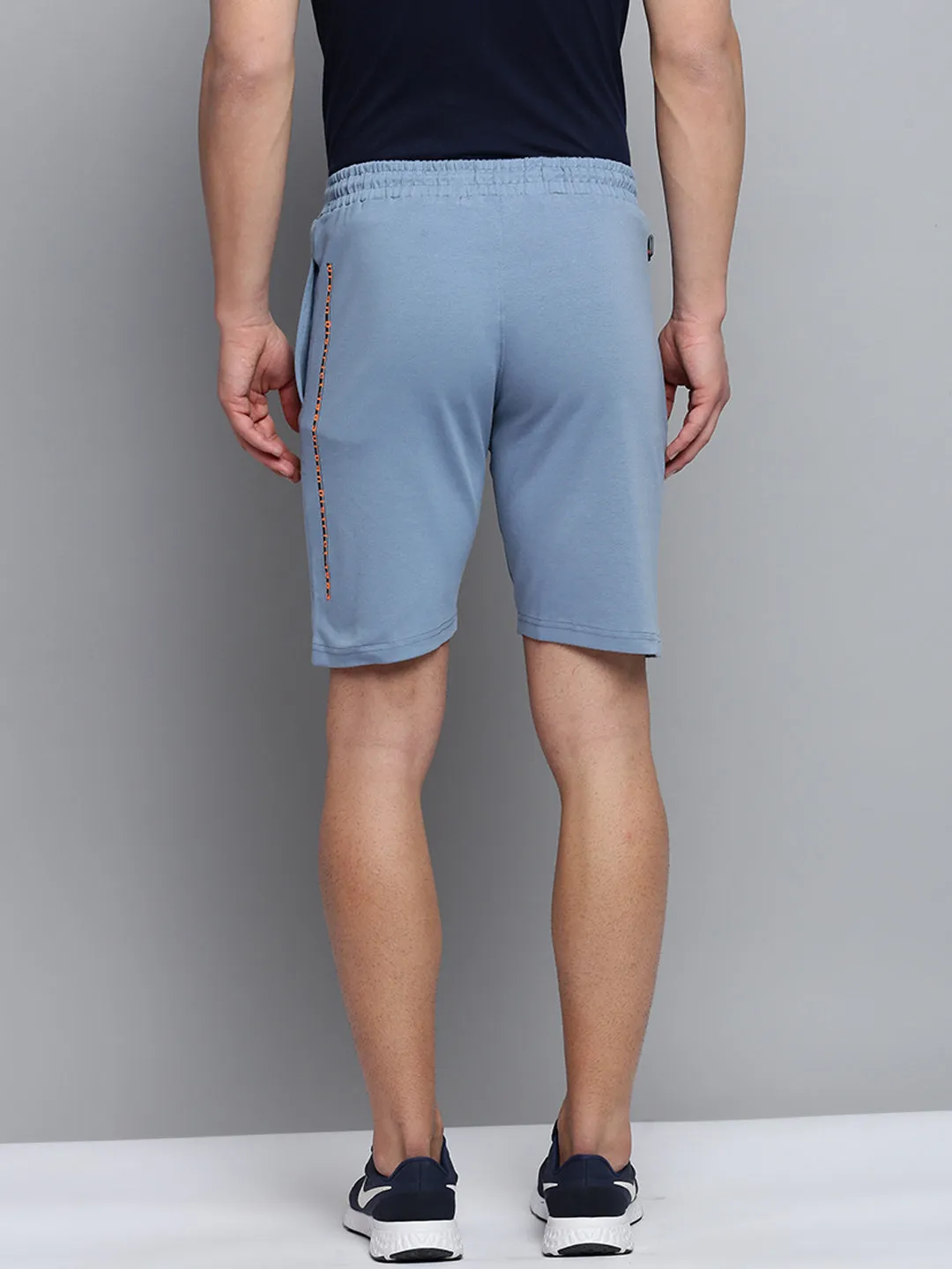 Anti Slip Waist Grip FlexibleMobility Men's Blue Mid Rise Knee Length Training or Gym Sports Shorts