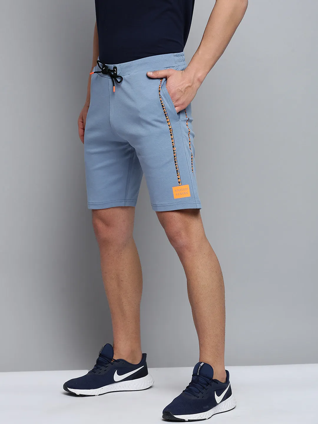 Men's Blue Mid Rise Knee Length Training or Gym Sports Shorts Style Basic Light Motion Fit