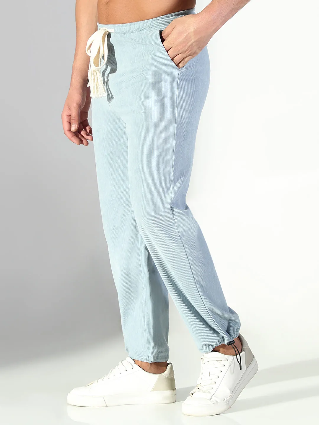 Men's Blue Solid Straight Fit Trousers Machine washable