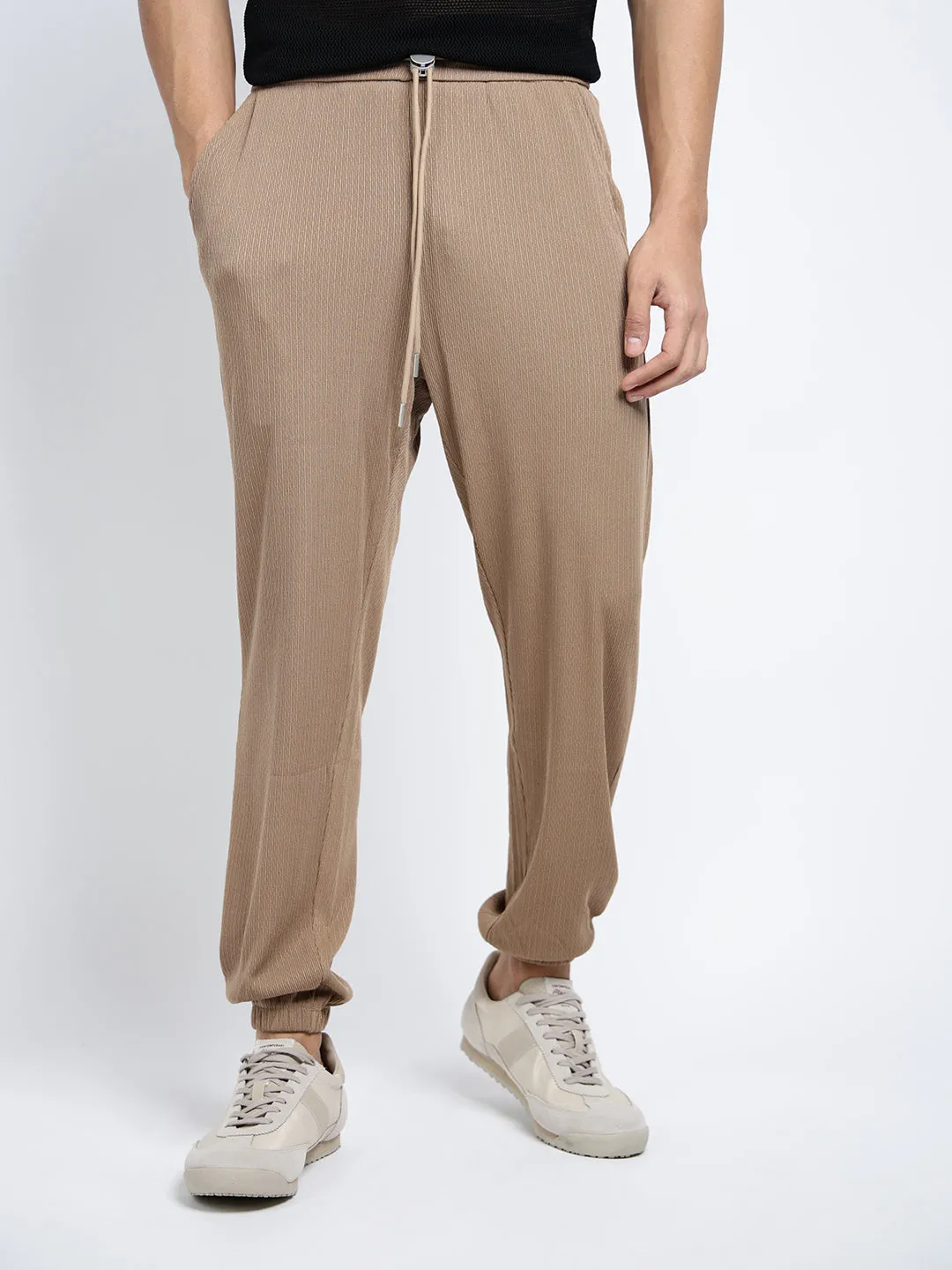 Men's Brown Relaxed Fit Trousers High Waist No Chafe