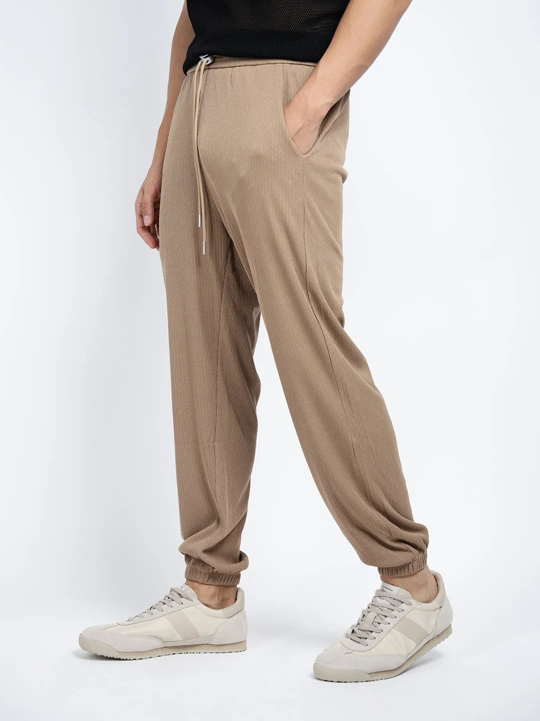 Men's Brown Relaxed Fit Trousers Stretch Panels Stay Fresh