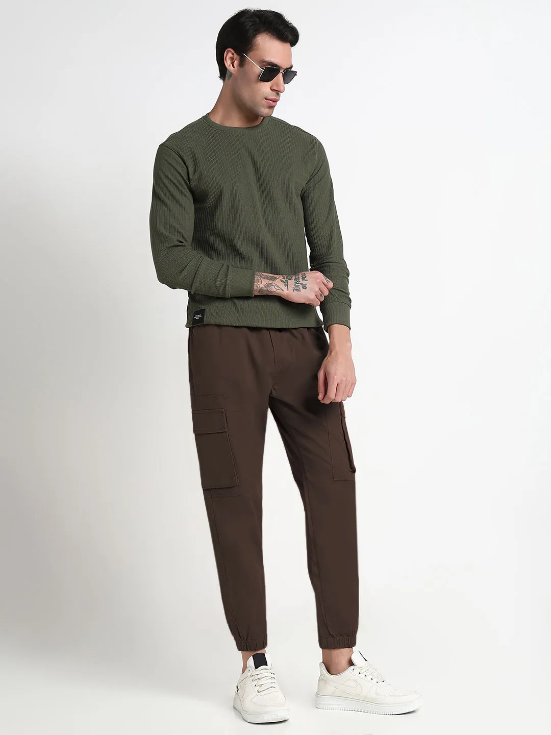 Men's Brown Slim Fit Joggers with Side Pockets Simple Silhouette