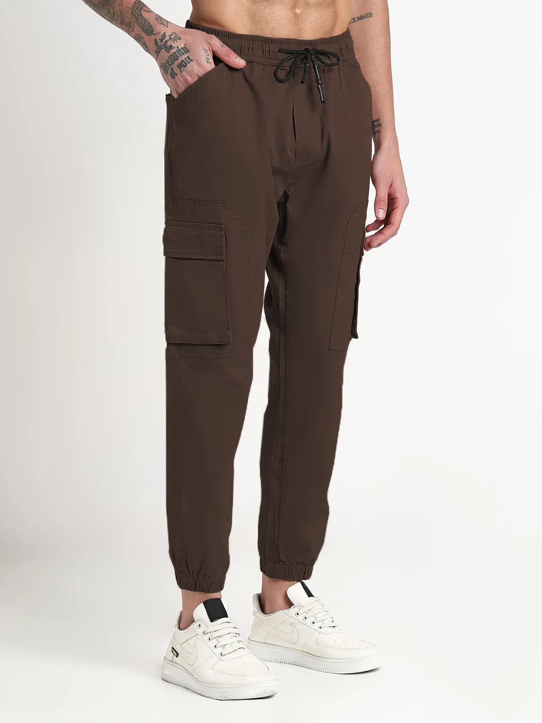 Men's Brown Slim Fit Joggers with Side Pockets Sporty Comfort Wear