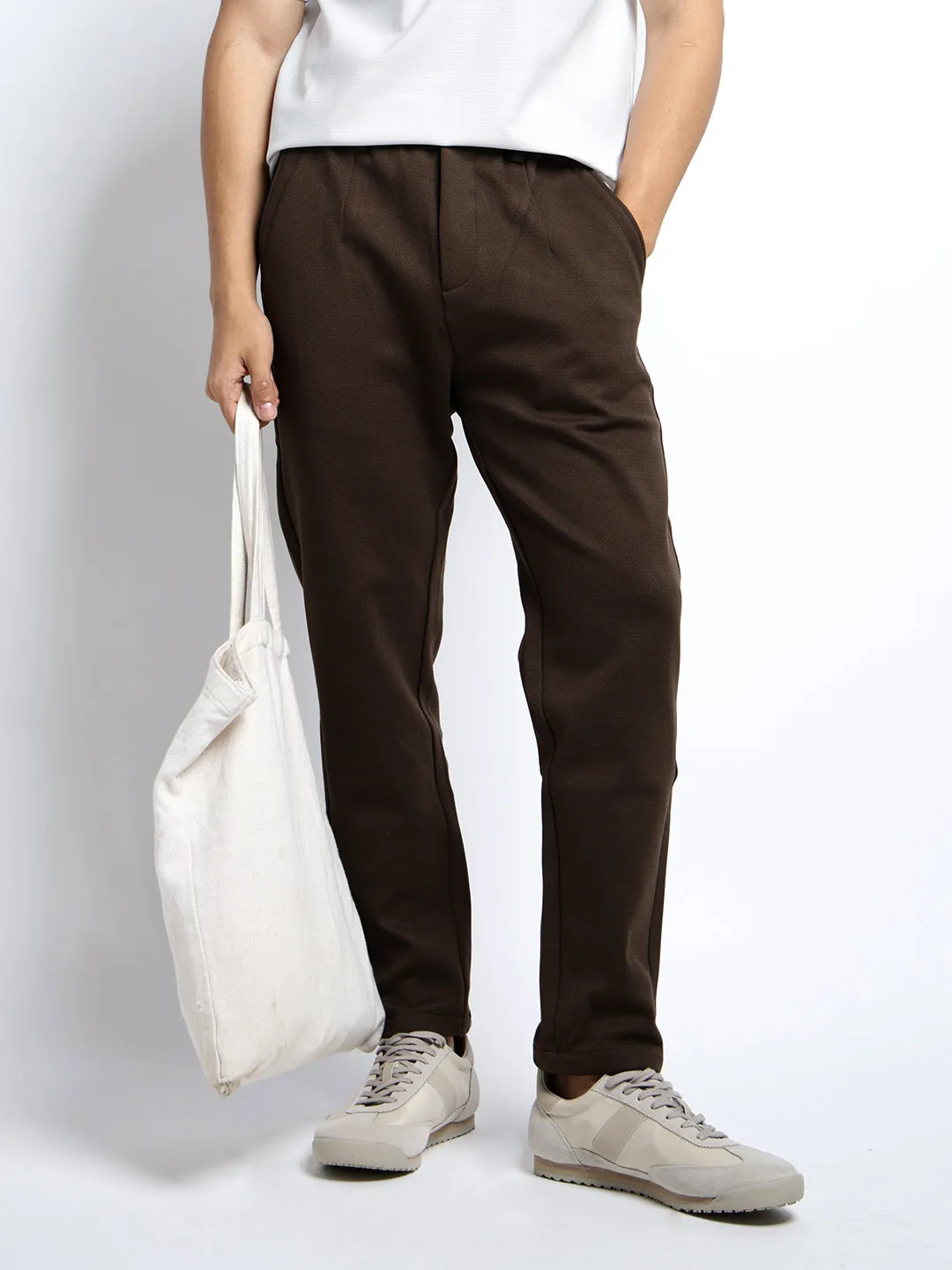 Men's Brown Slim Fit Trousers No Wrinkle Sleek Design