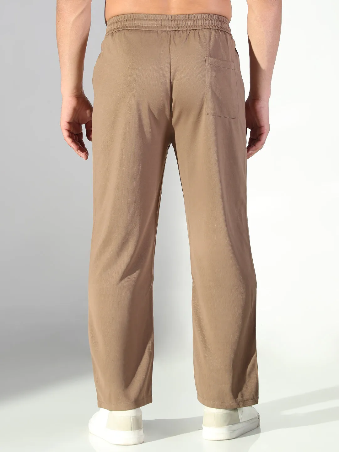 Men's Brown Solid Trousers Anti Bacterial Treatment hypoallergenic