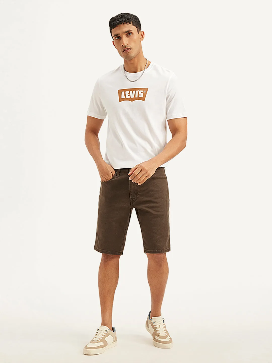 Men's Brown Tapered Shorts Sport Flex Design Tailored Fit