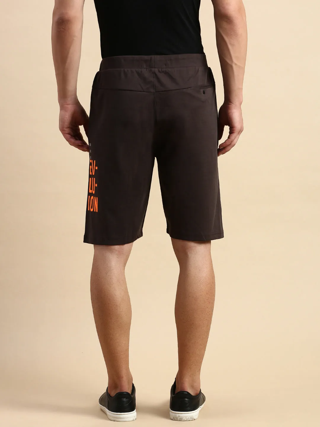 Men's Brown Typography Printed Mid-Rise Sports Shorts Relaxed Look Ultimate Ventilation Channels