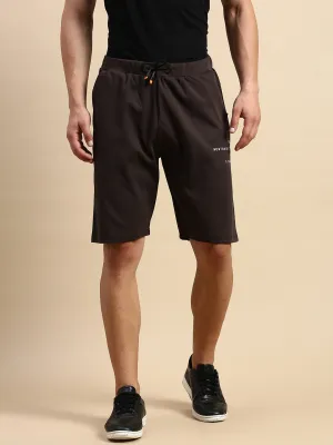 Odor Resistant Treatment Men's Brown Typography Printed Mid-Rise Sports Shorts