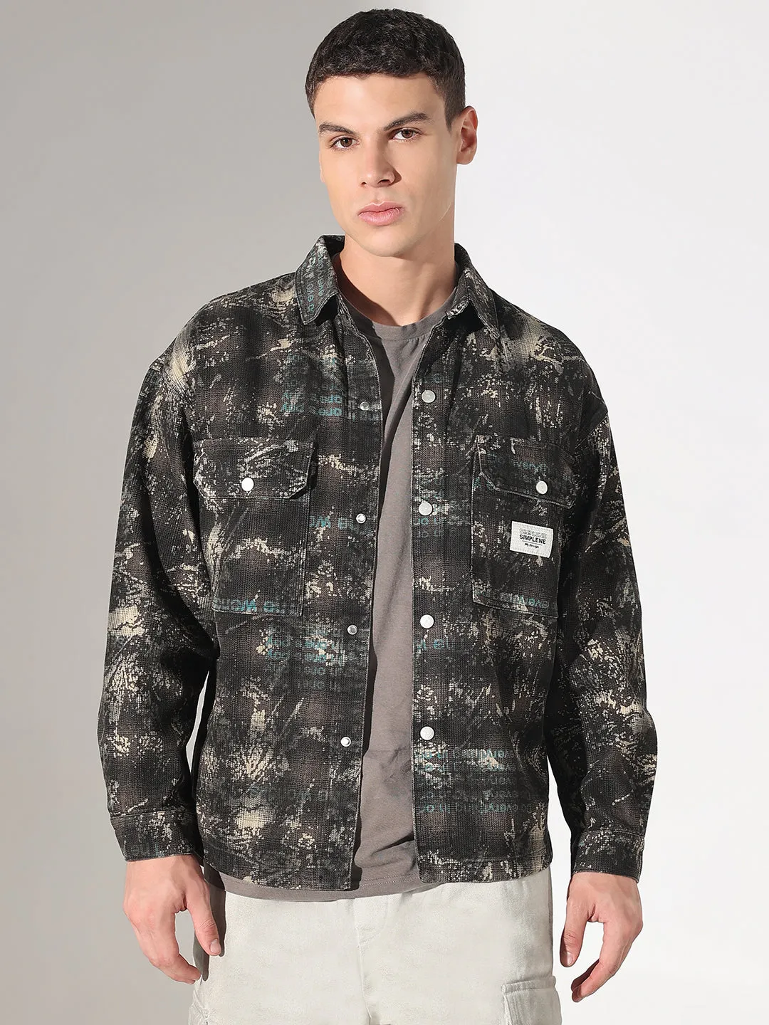 Fun Prints Men's Camouflage Black Shacket