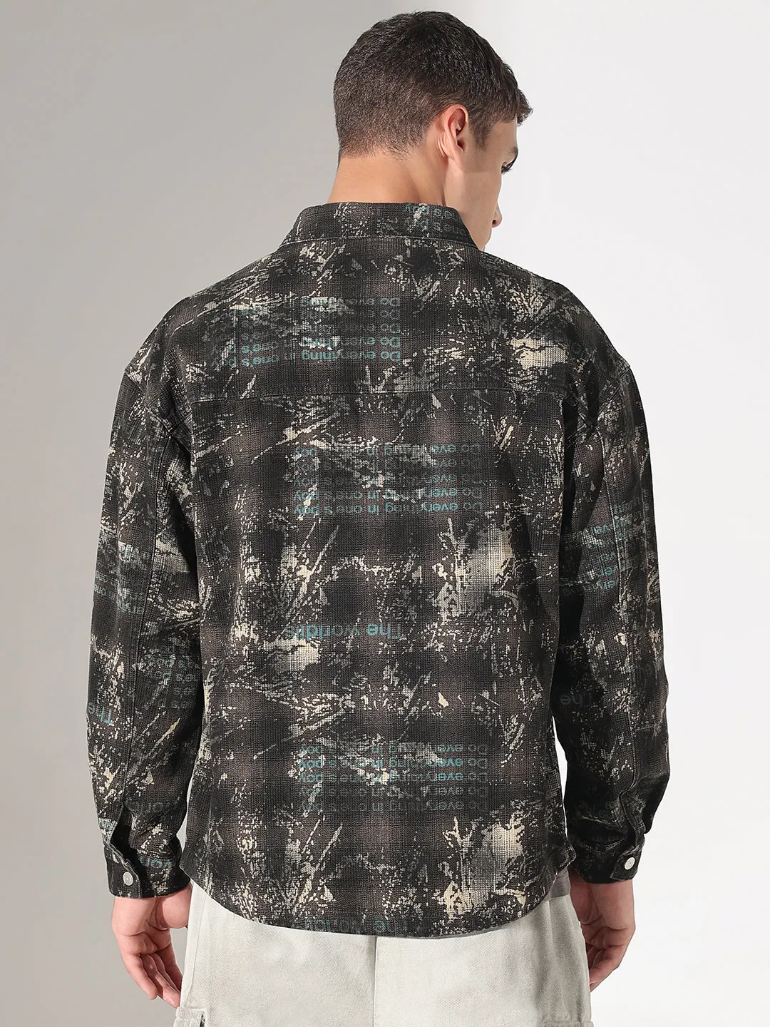 Layered Hem Detail Cozy Flex Men's Camouflage Black Shacket
