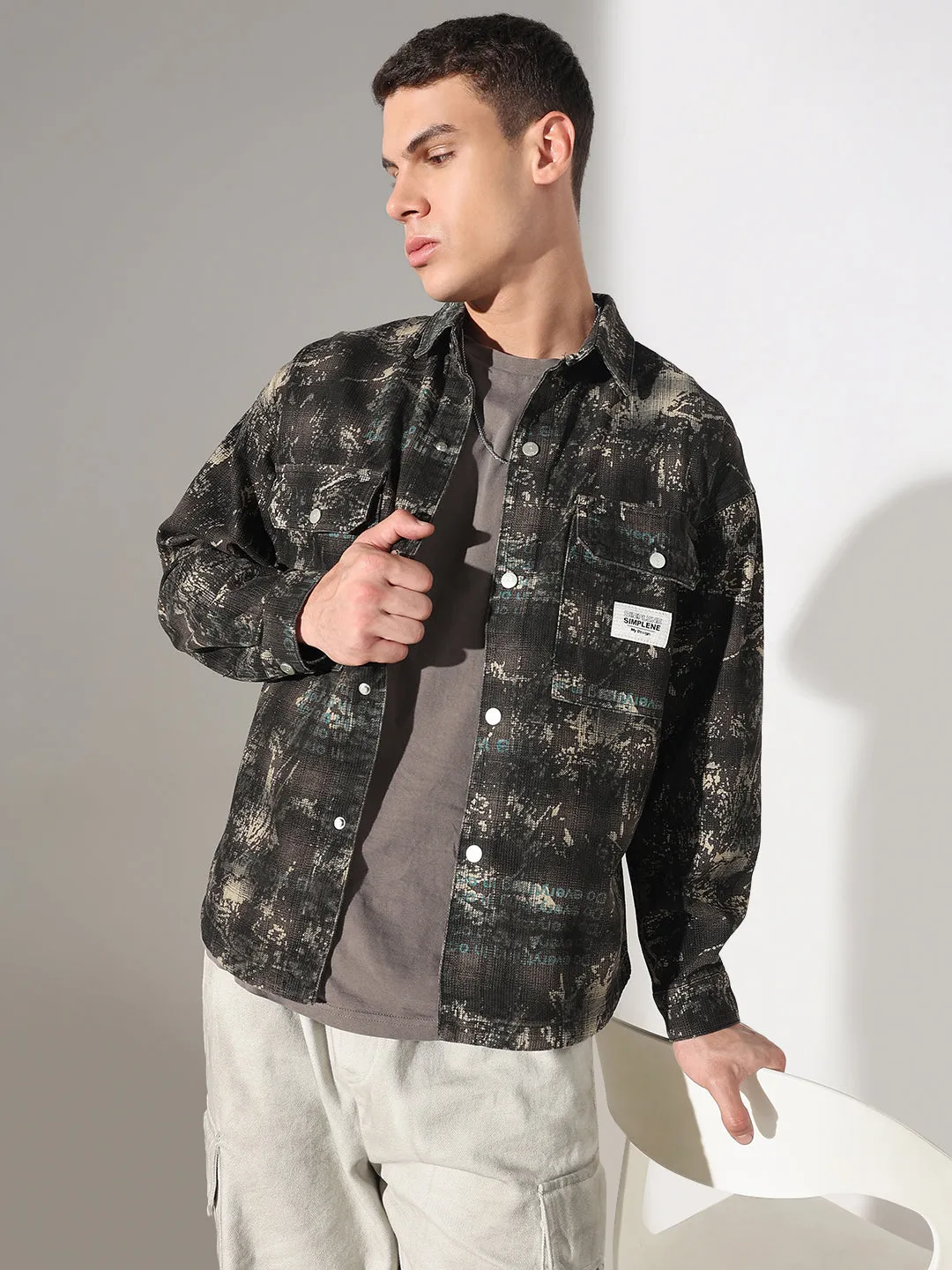 Men's Camouflage Black Shacket Soft and Stretchy Relaxed Layers