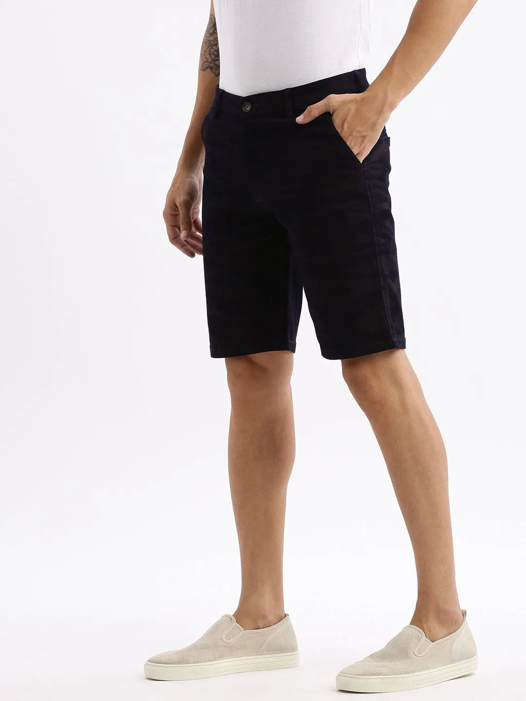 Relaxed Flex Lounge Ready Men's Camouflage Navy Blue Cotton Shorts