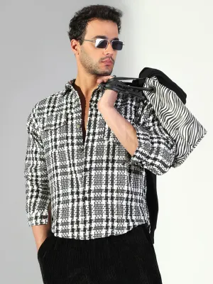 Lightweight Fabric Soft and Stretchy Men's Checked Black Shacket with Pockets