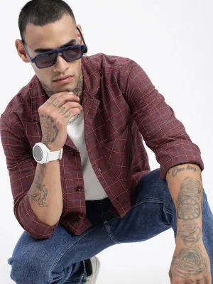 Recommended Men's Checked Maroon Shacket