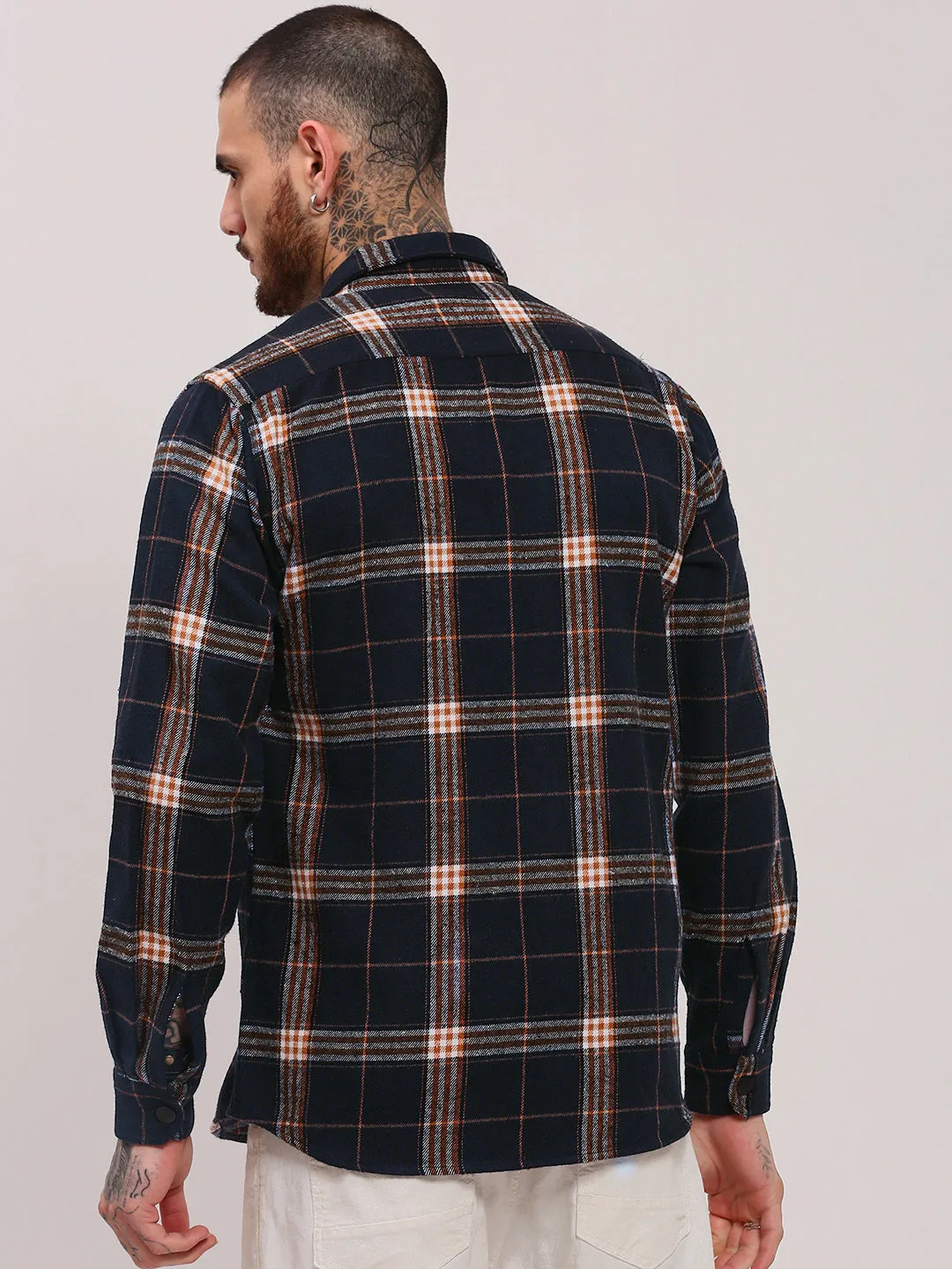 Men's Checked Navy Blue Shacket Fashion-Forward