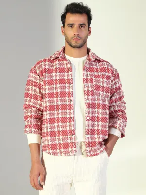 Men's Checked Red Shacket Stretchable Armholes