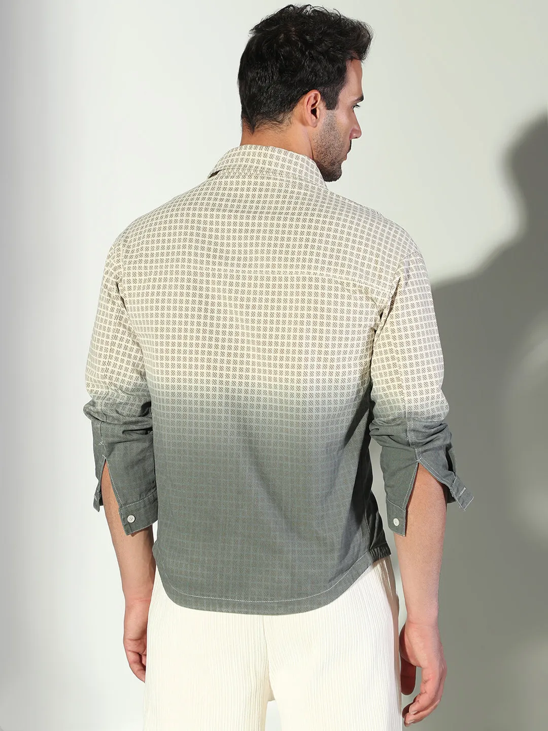 Men's Checks Ombre Beige Shacket Comfortable Cozy Fit Wear