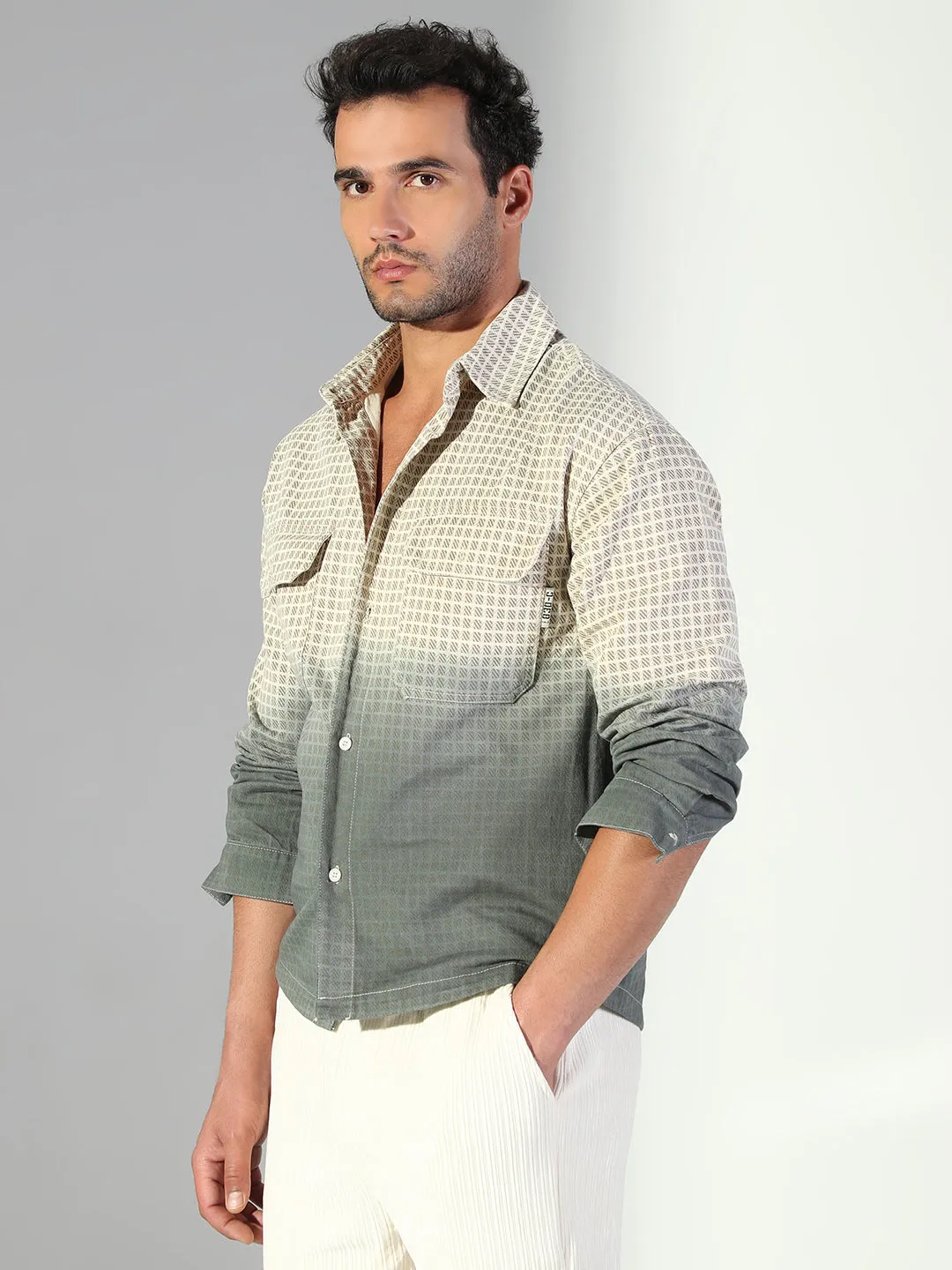 Modern and Soft Easy and Relaxed Men's Checks Ombre Beige Shacket