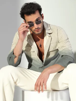 Sporty Stretch Fit Men's Checks Ombre Beige Shacket