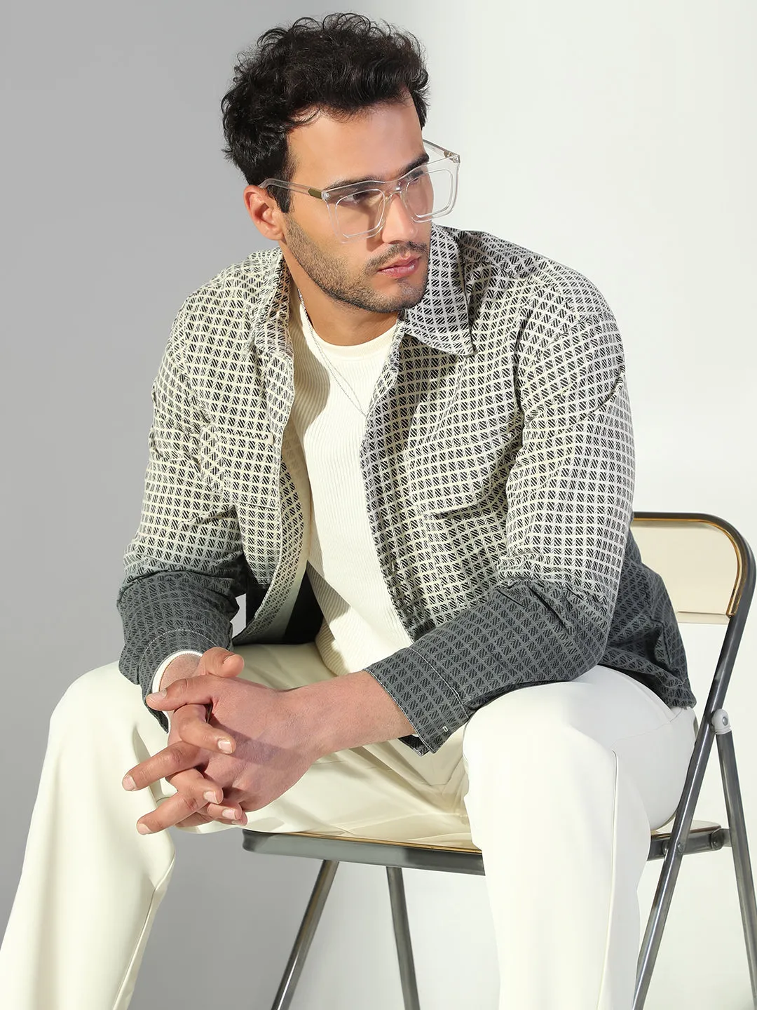 Men's Checks Ombre Grey Shacket Fresh Comfort Style TaglessDesign