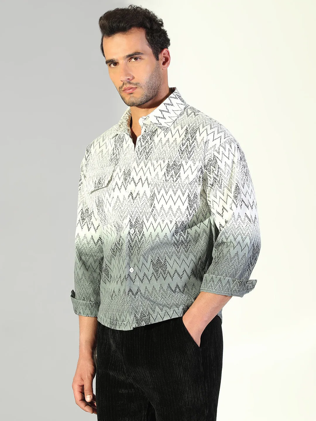 Men's Chevron White Shacket Trendy Fashion