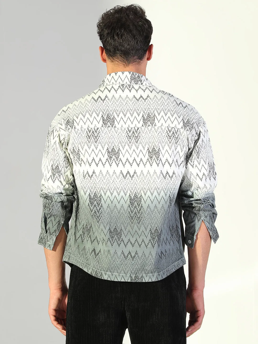 Fashionable Look Men's Chevron White Shacket